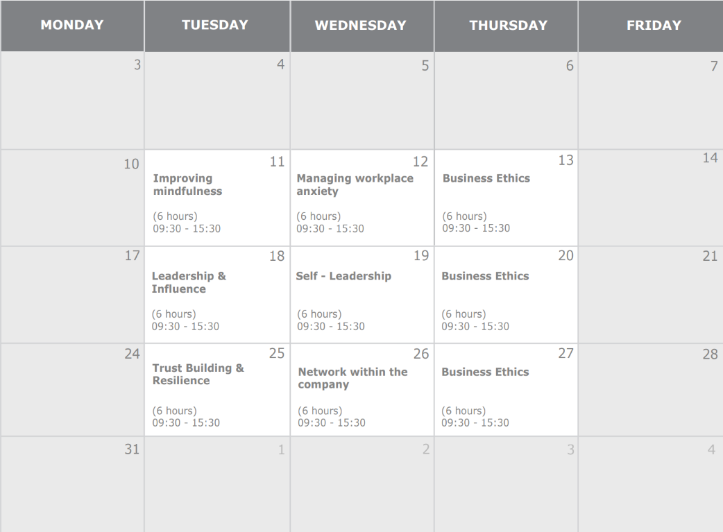 August training calendar